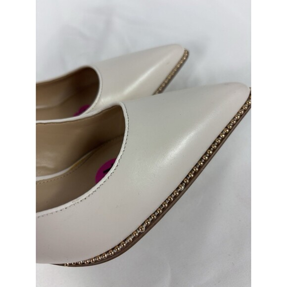 Coach Vonna Heels Cream Chalk 11 Studded Beadchain Pointy Toe Semi Matte Calf - Picture 7 of 16